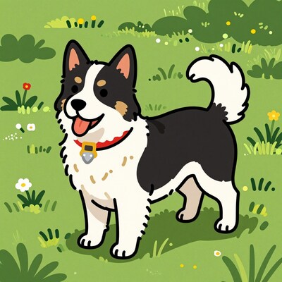 Cartoon Border Collie in Grass