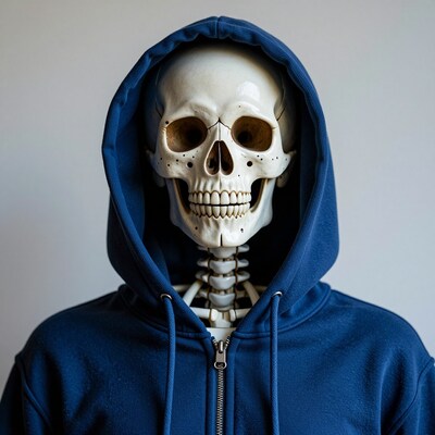 Skeleton in Blue Hoodie