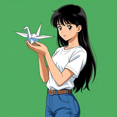 Anime girl holding origami crane