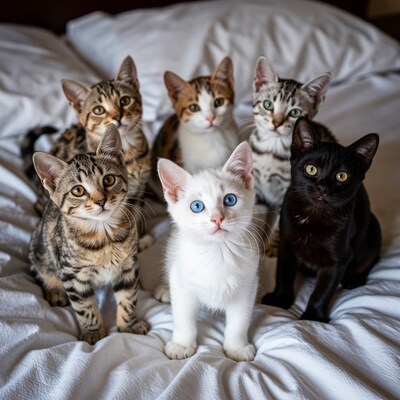 Five Cute Kittens on Bed