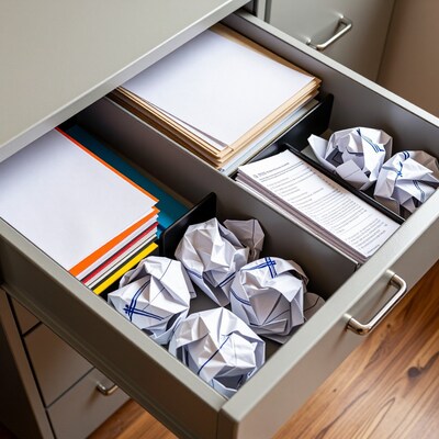 Messy Office Drawer with Papers