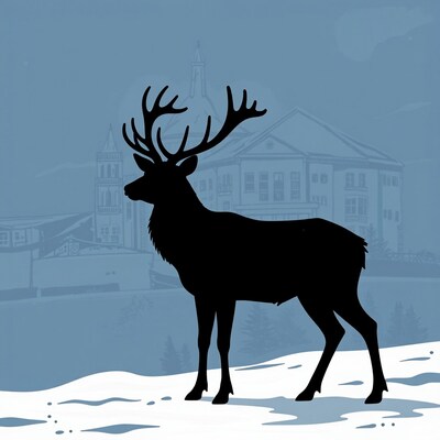 Reindeer silhouette in snowy town