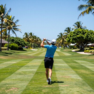 Man Golfing on Tropical Course