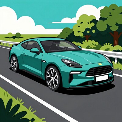 Teal Sports Car on Road