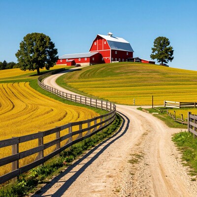 Red Barn on Rolling Hills