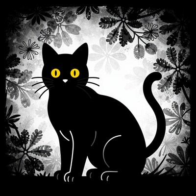 Black cat with yellow eyes