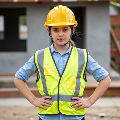 Young girl in construction gear