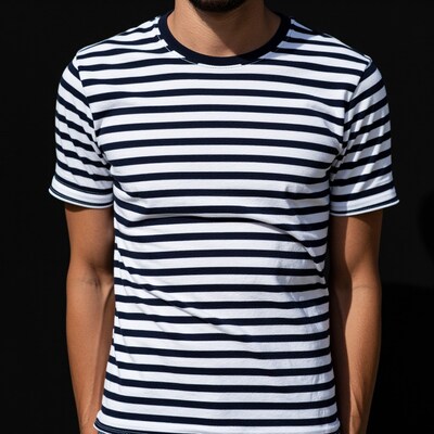 Man in navy striped t-shirt