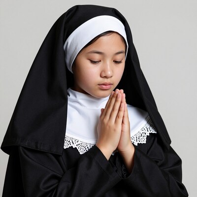 Young Asian nun praying
