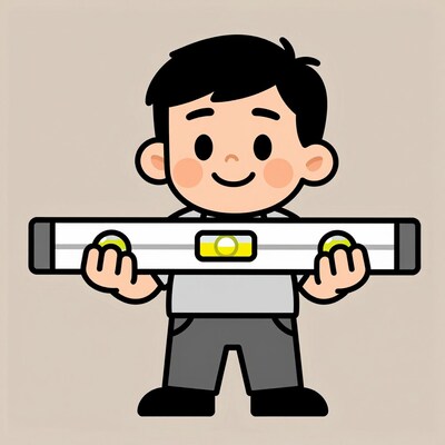 Cartoon boy holding spirit level