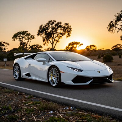 White Lamborghini at Sunset