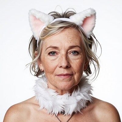 Woman with white cat ears and collar