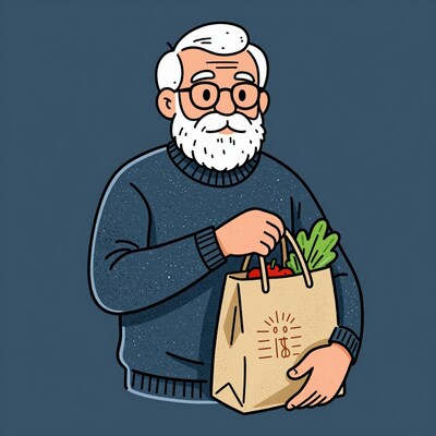 Elderly man with groceries