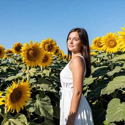 Woman in sunflower field