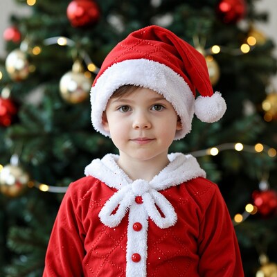 Toddler boy in Santa suit