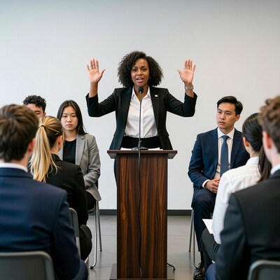 Black woman speaker at podium