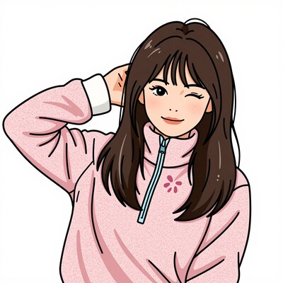 Winking Asian Girl Illustration