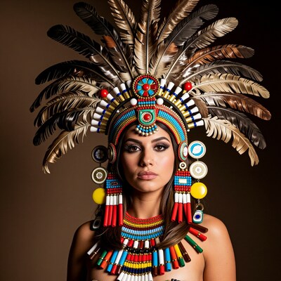 Woman in Native American Headdress