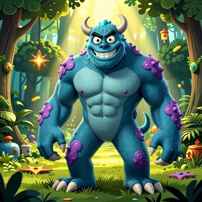 Blue Monster in Magical Forest