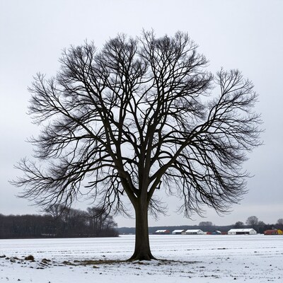 Bare Tree in Snowy Field