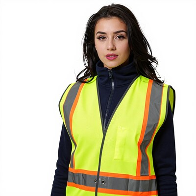 Woman in neon safety vest