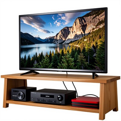 TV on Wooden Stand