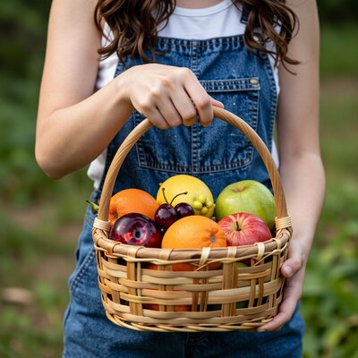 Woman holding fruit basket