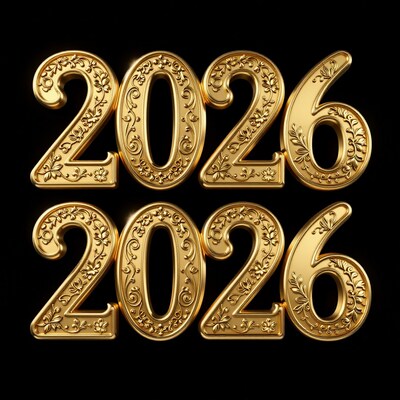 Golden 2026 Ornamental Numbers