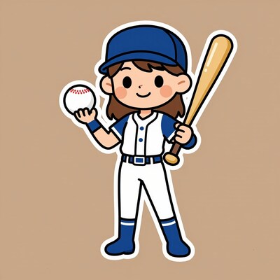 Cartoon Girl Baseball Player