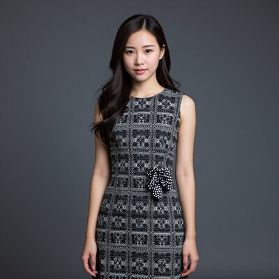 Young Asian Woman in Patterned Dress