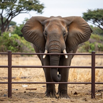 African Elephant Behind Fence