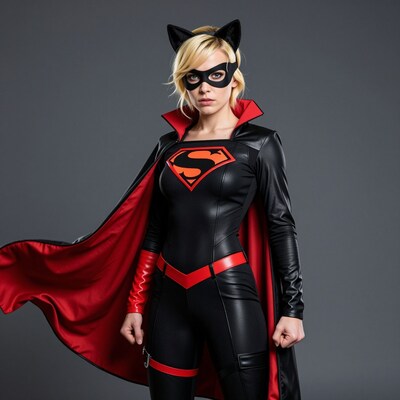 Blonde Woman in Catwoman Supergirl Costume