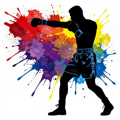 Boxer silhouette with colorful paint splash