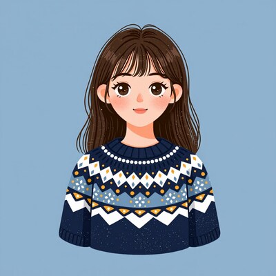 Cartoon girl in patterned sweater