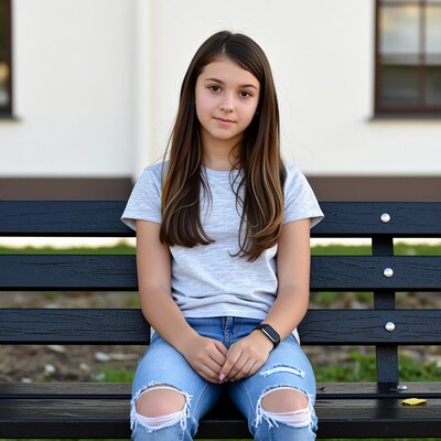 Teen girl sitting on park bench