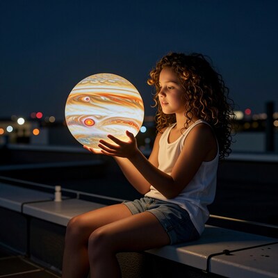 Girl holding glowing Jupiter orb