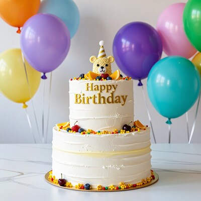 Birthday Cake with Teddy Bear
