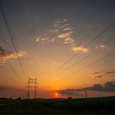 Electricity Pylons at Sunset