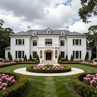 Luxury White Mansion Garden
