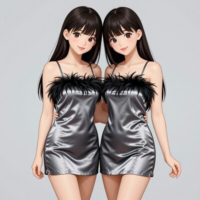 Twin anime girls in silver dresses