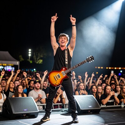 Male rock guitarist on stage