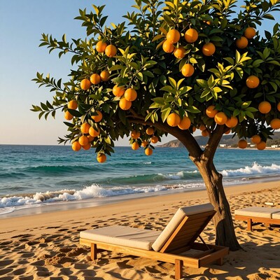 Orange Tree on Tropical Beach