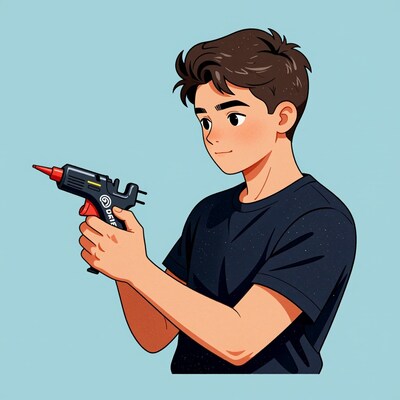 Boy with hot glue gun