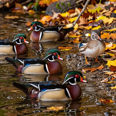 Wood Ducks in Autumn Pond