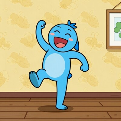 Happy Blue Cartoon Dog Dancing