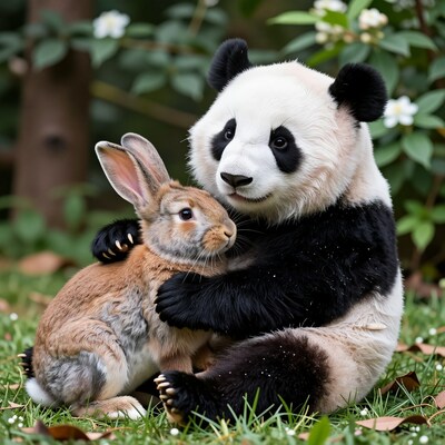 Panda Hugging Rabbit