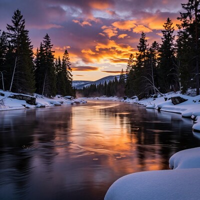 Winter River Sunset