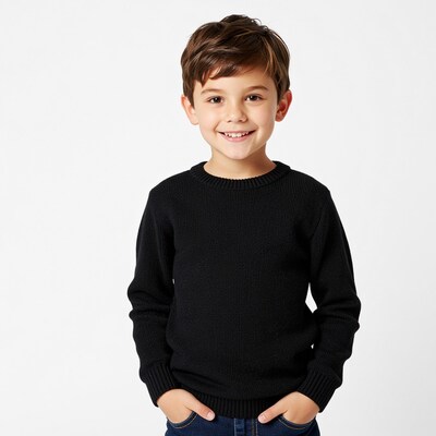 Smiling boy in black sweater