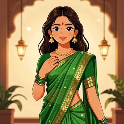 Indian Woman in Green Sari