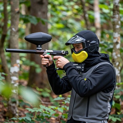 Man aiming paintball gun